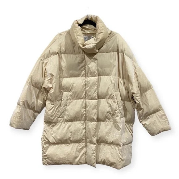 Zara Nylon Puffer Jacket Coat Cream Ivory Large - Picture 1 of 12